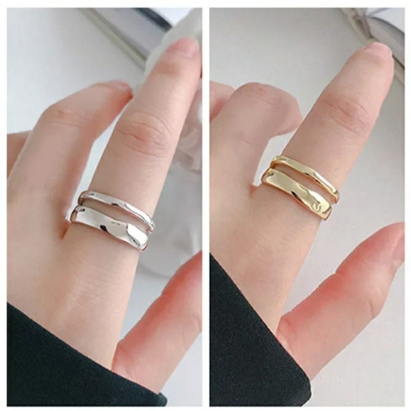 NEW SILVER / GOLD PLATED DOUBLE WAVE RING - Picture 2 of 6